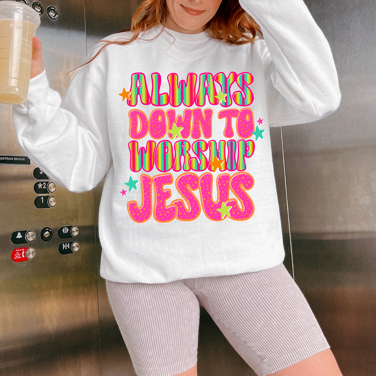 ALWAYS DOWN TO WORSHIP JESUS PINK - DTF TRANSFER