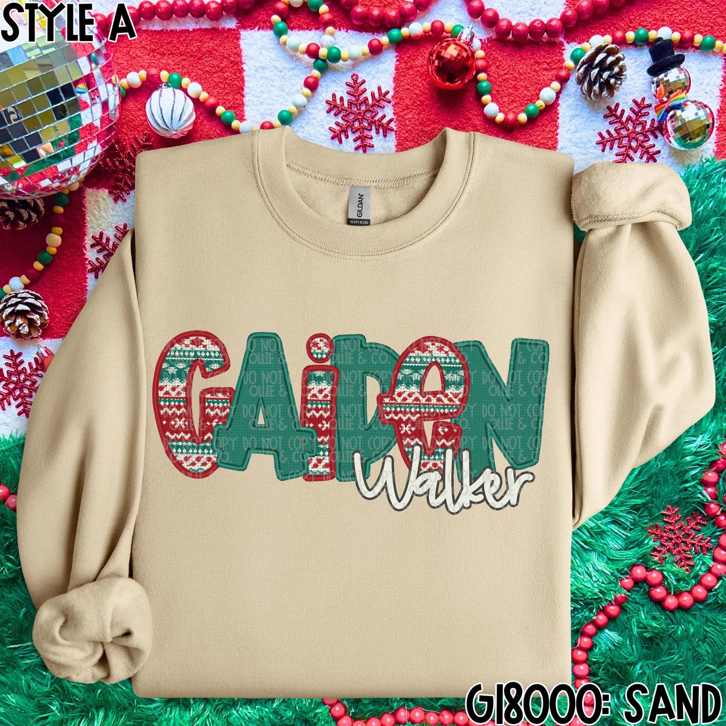 CHRISTMAS SWEATER NAMES - FAUX EMBROIDERY - MOCKUP ONLY