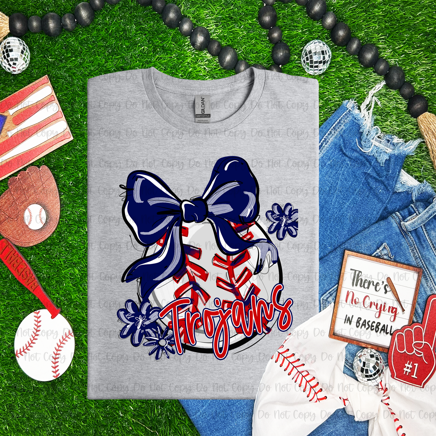 BASEBALL/SOFTBALL W/ BOW & MASCOT - CUSTOM TRANSFER