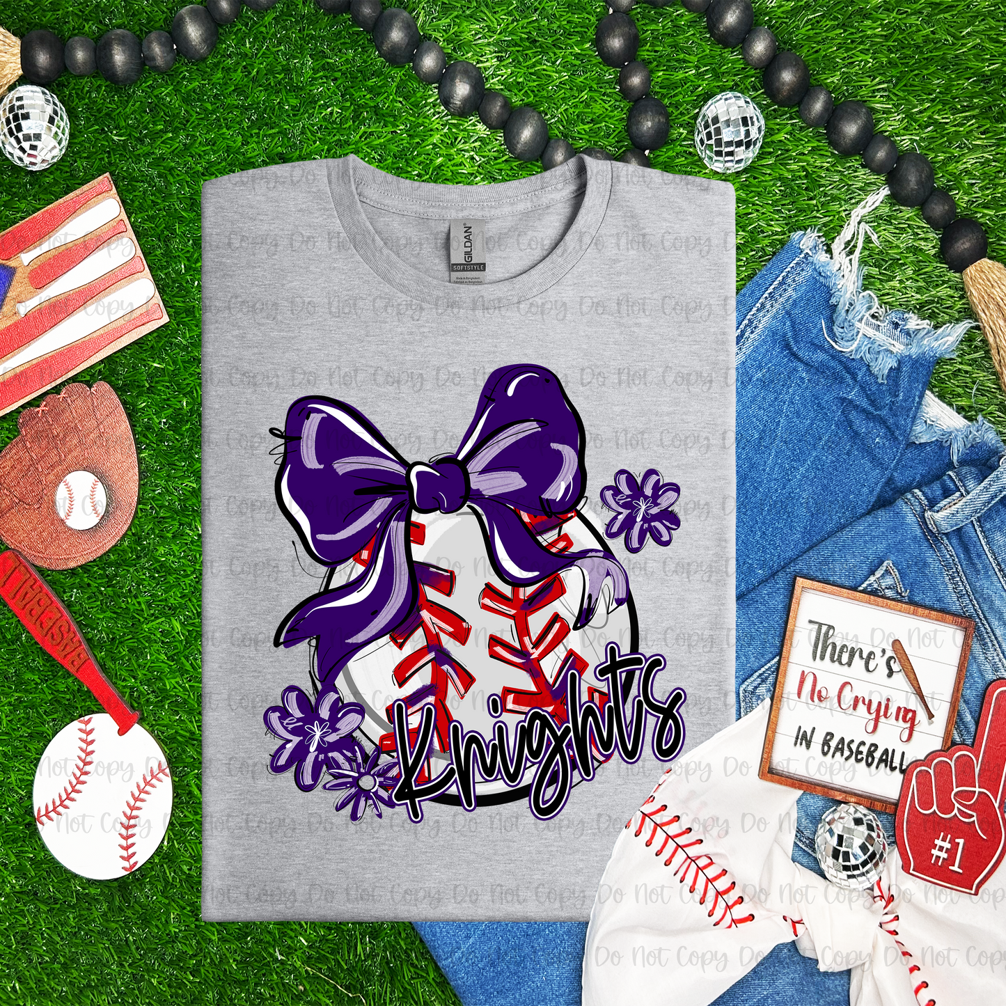 BASEBALL/SOFTBALL W/ BOW & MASCOT - CUSTOM TRANSFER