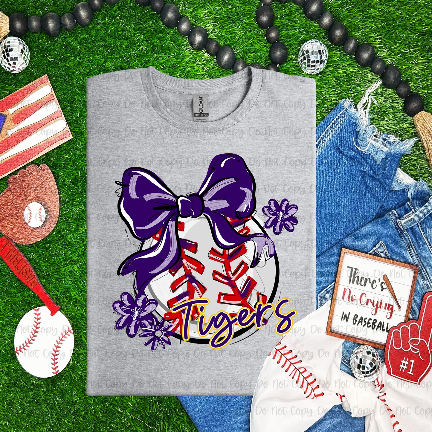 BASEBALL/SOFTBALL W/ BOW & MASCOT - CUSTOM TRANSFER