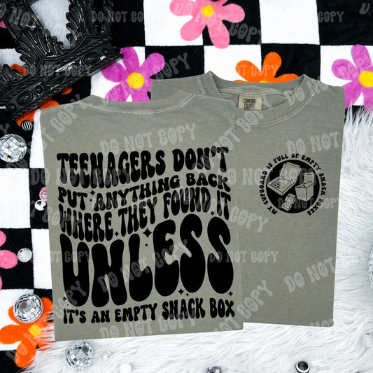 TEENAGERS DON'T PUT ANYTHING BACK - FRONT+BACK - DTF TRANSFER