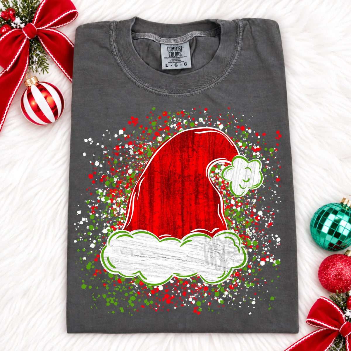 RED AND GREEN SANTA HAT SPLATTER - DTF TRANSFER
