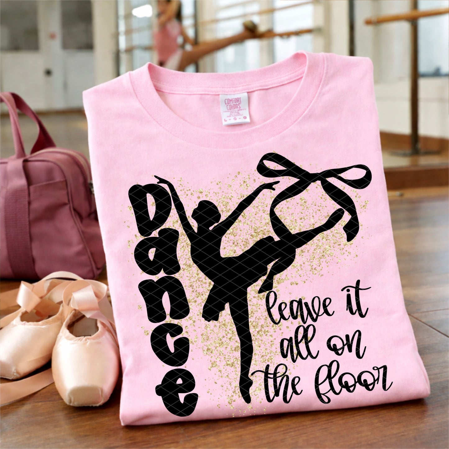 DANCE LEAVE IT ALL ON THE FLOOR BLACK WITH GOLD - DTF TRANSFER