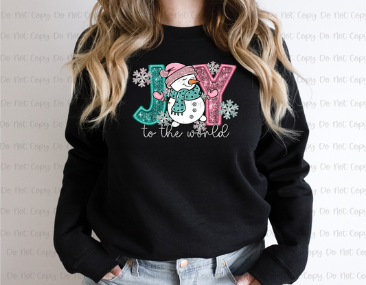 JOY TO THE WORLD - FAUX EMBROIDERY/FAUX GLITTER - DTF TRANSFER