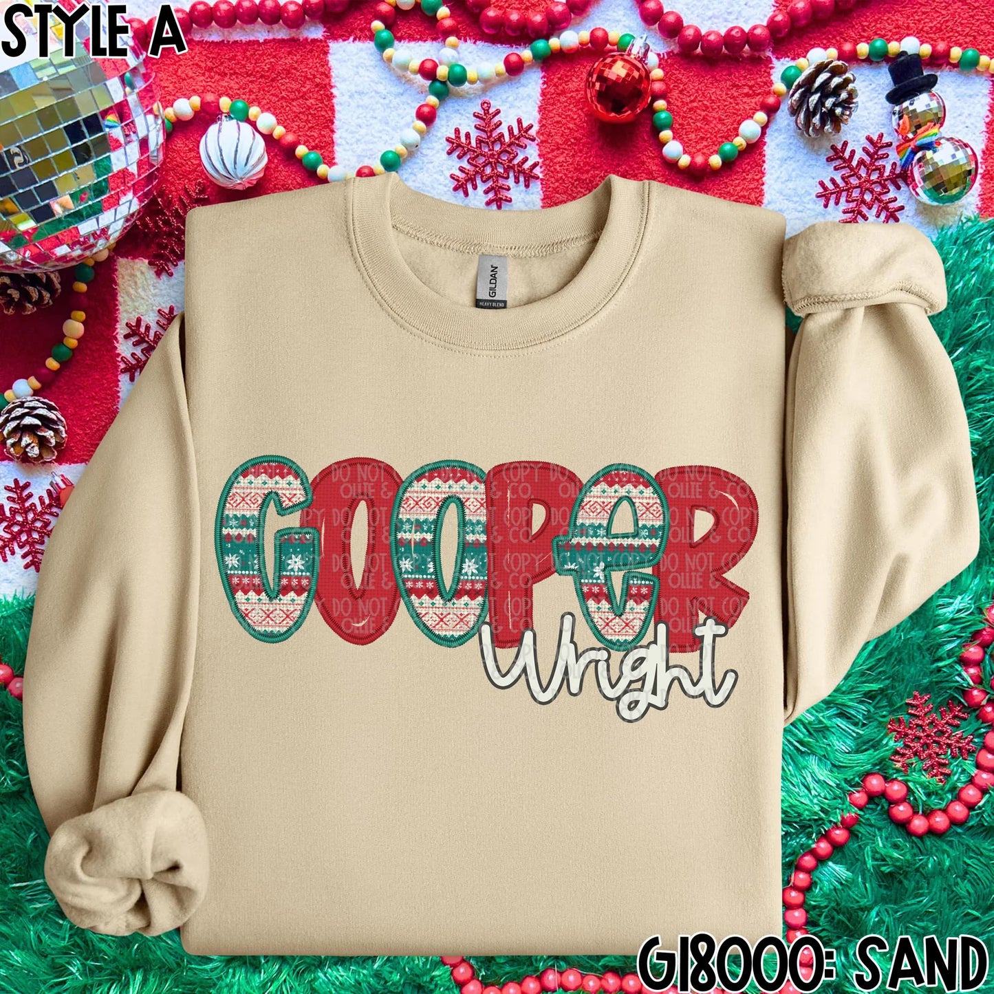 CHRISTMAS SWEATER NAMES - FAUX EMBROIDERY - MOCKUP ONLY