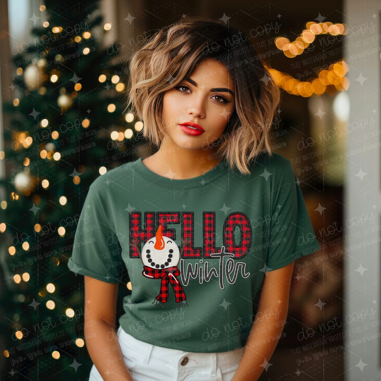 HELLO WINTER - FAUX EMBROIDERY - DTF TRANSFER
