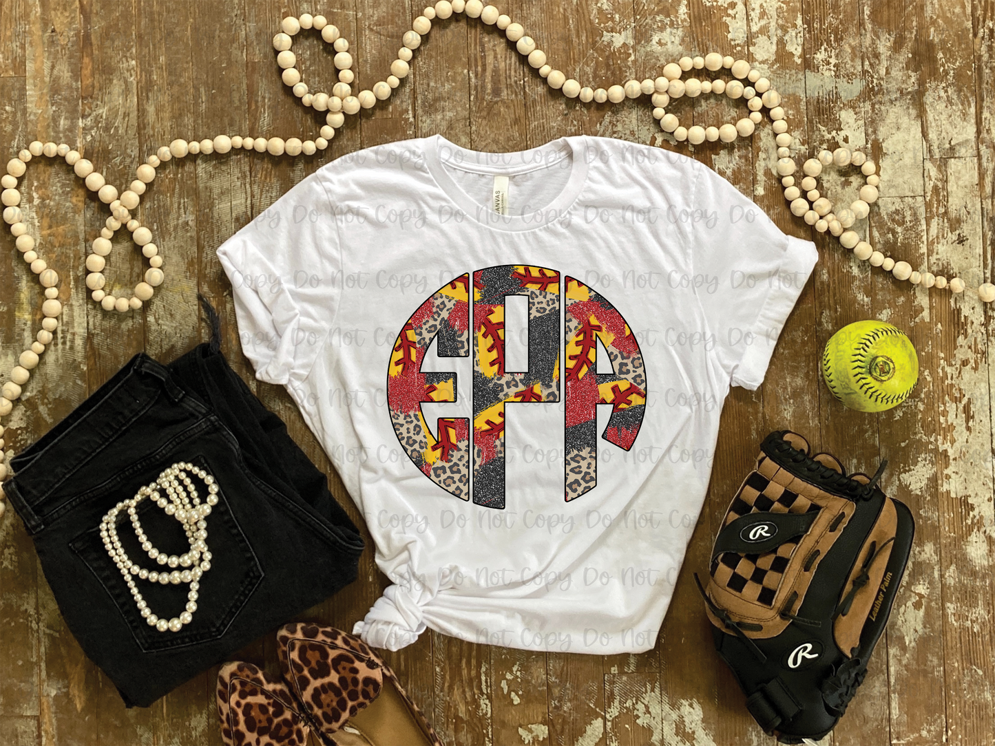 SOFTBALL BRUSHSTROKE MONOGRAM - CUSTOM TRANSFER