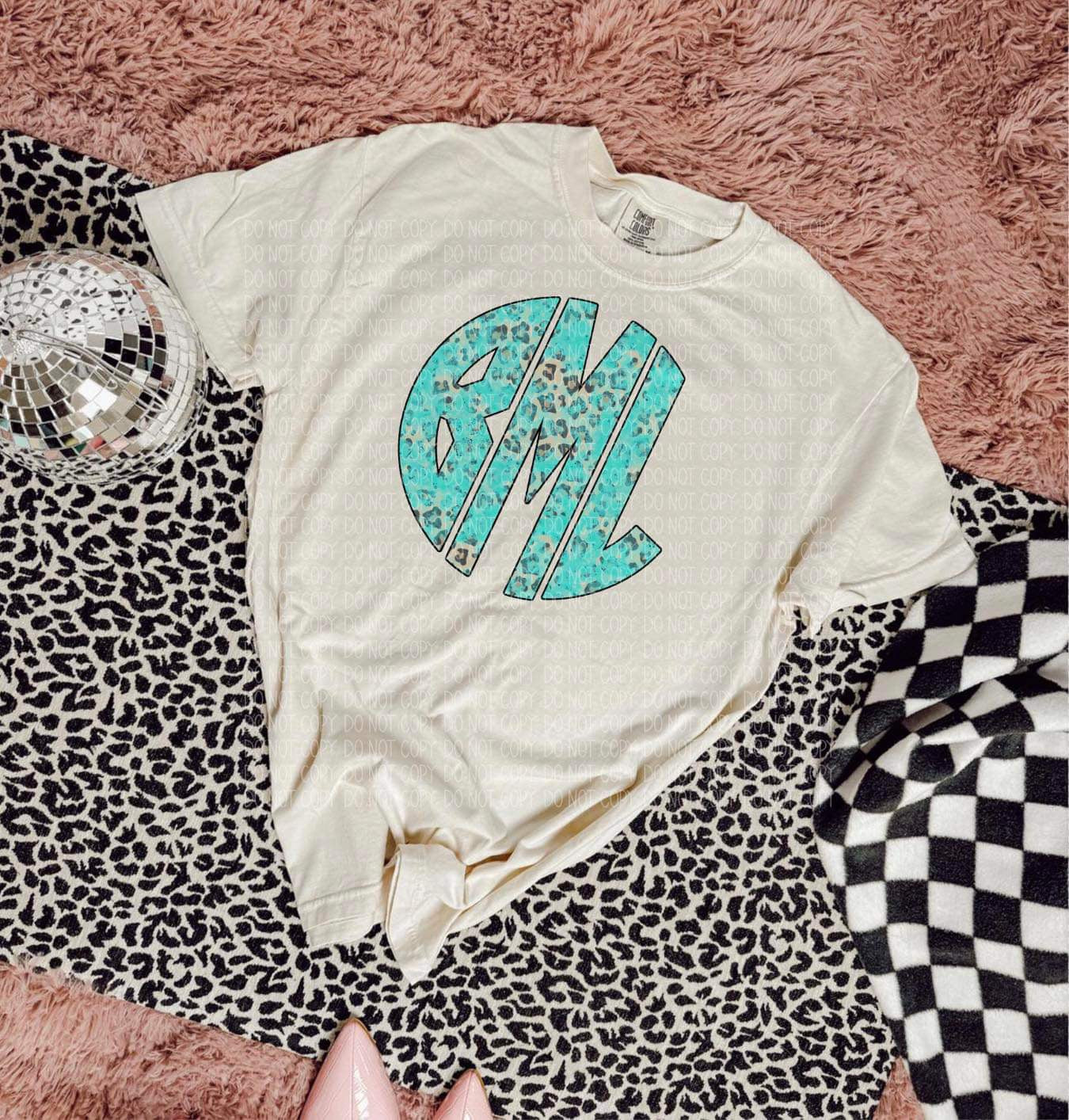 TURQUOISE LEOPARD MONOGRAM - CUSTOM TRANSFER