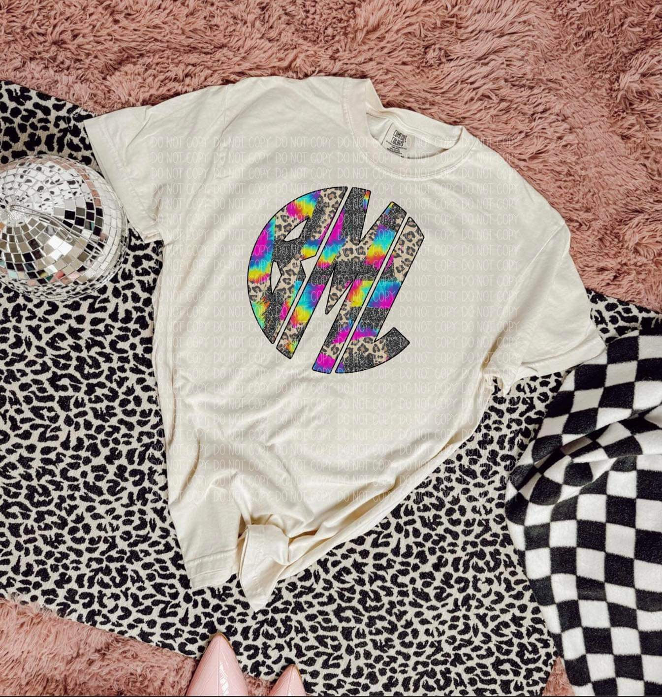 RAINBOW LEOPARD MONOGRAM - CUSTOM TRANSFER