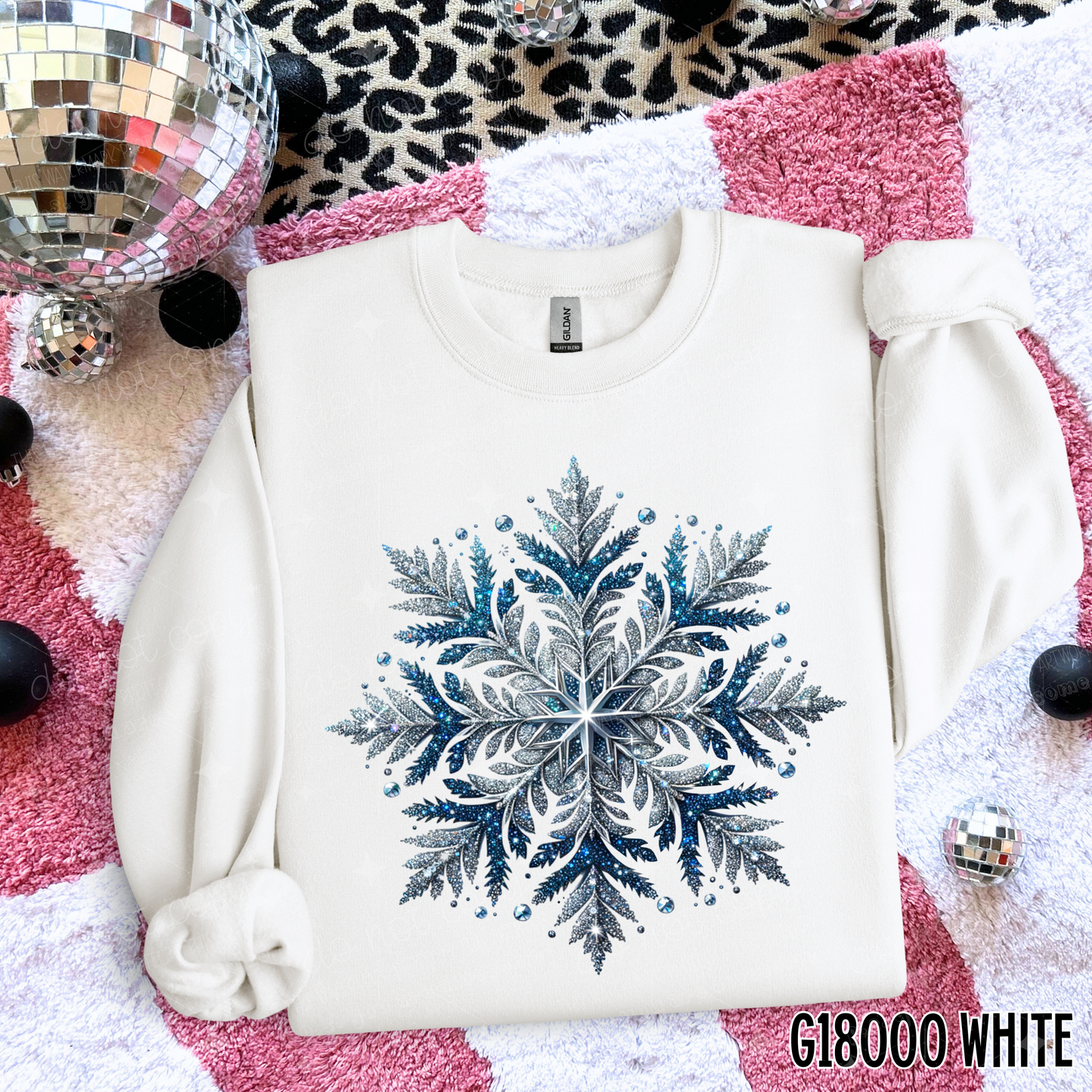 BLUE FAUX GLITTER SNOWFLAKE - DTF TRANSFER
