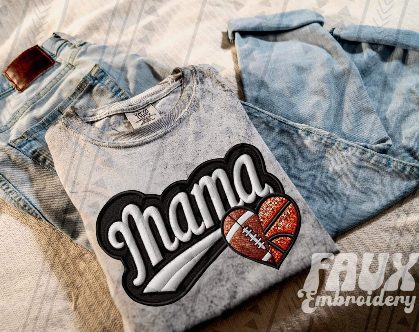 Faux Embroidered Mama Varsity Color Blast Tee