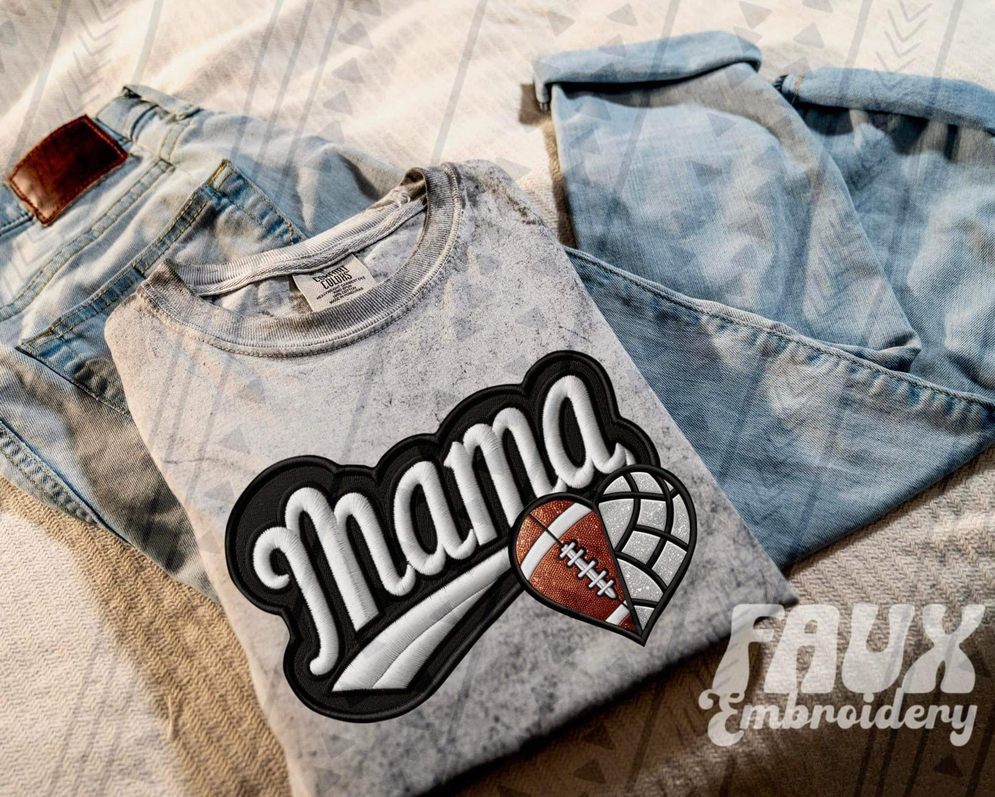 Faux Embroidered Mama Varsity Color Blast Tee