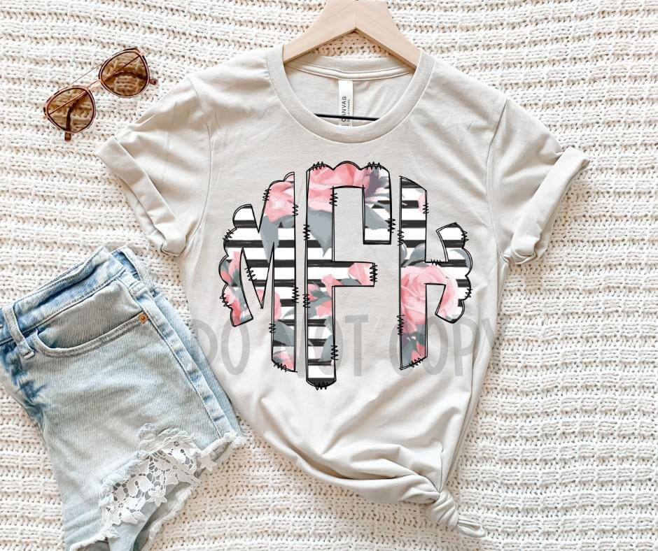 FLORAL STRIPE MONOGRAM - CUSTOM TRANSFER