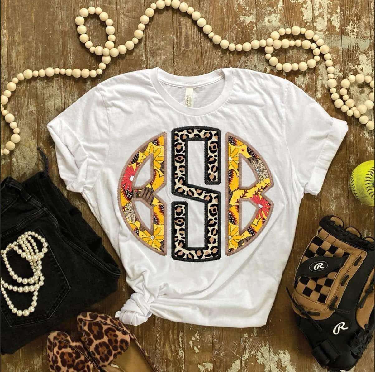 LEOPARD & SUNFLOWER SOFTBALL MONOGRAM *OLLIE & CO. EXCLUSIVE* - CUSTOM TRANSFER