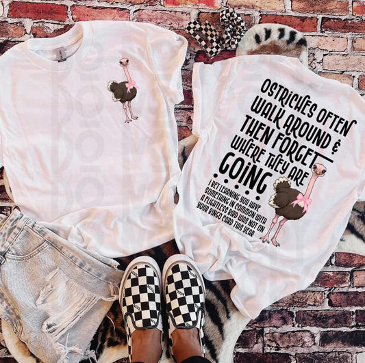 OSTRICHES OFTEN WALK AROUND AND FORGET WHERE THEY'RE GOING - FRONT+BACK - DTF TRANSFER