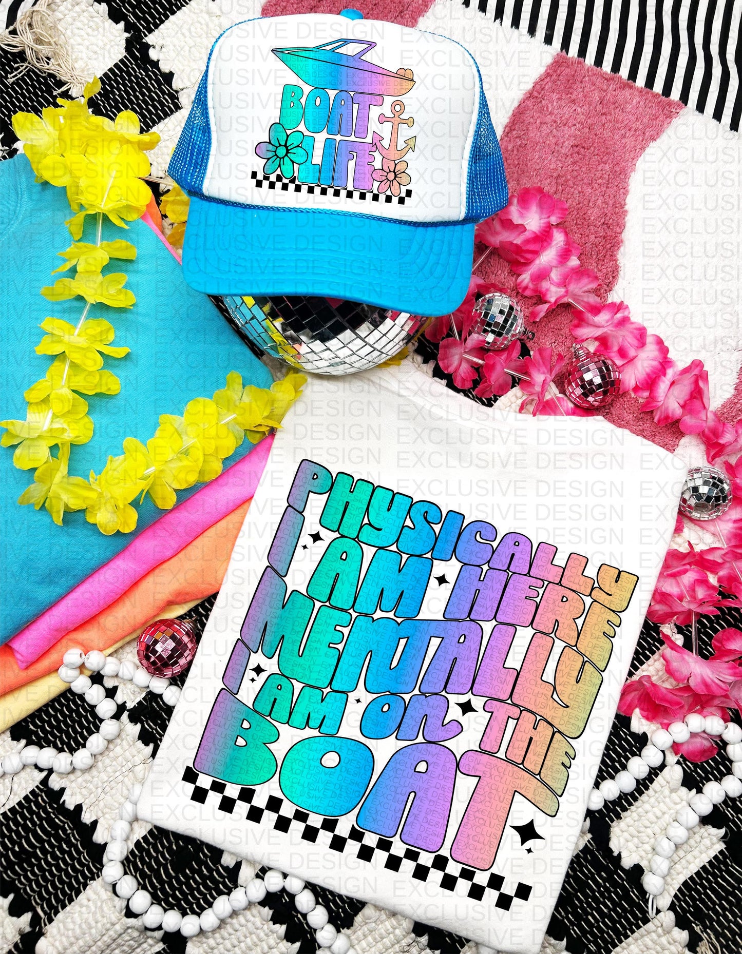 PHYSICALLY I AM HERE - BOAT *OLLIE & CO EXCLUSIVE* - FRONT+BACK - DTF TRANSFER