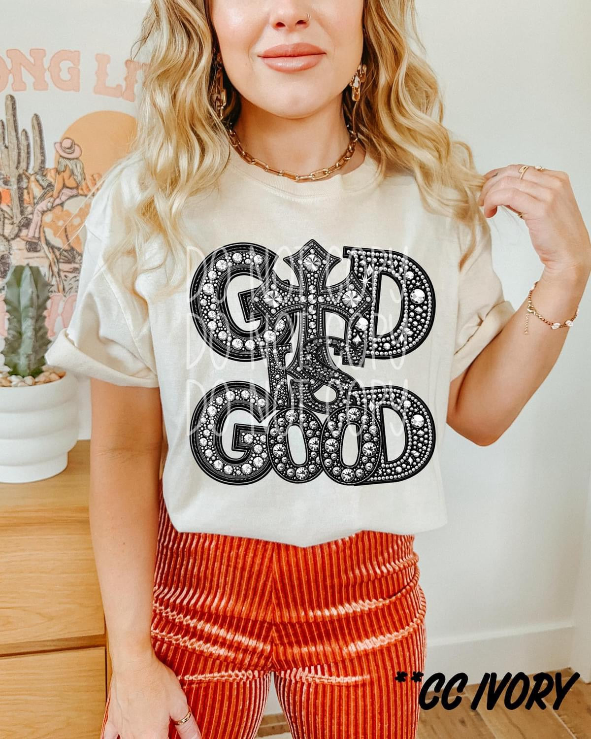 GOD IS GOOD - FAUX RHINESTONES - DTF TRANSFER