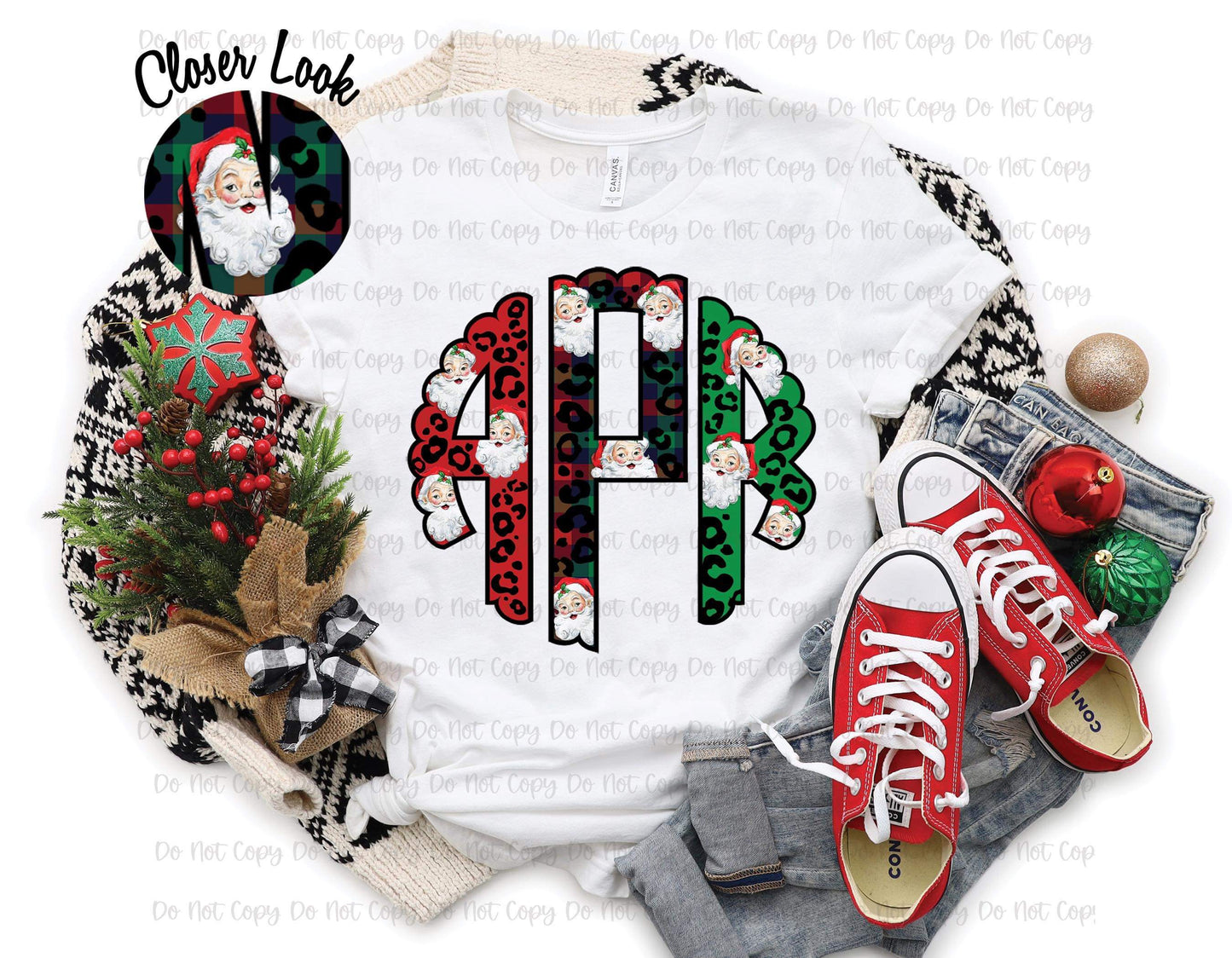 LEOPARD SANTA MONOGRAM - CUSTOM TRANSFER