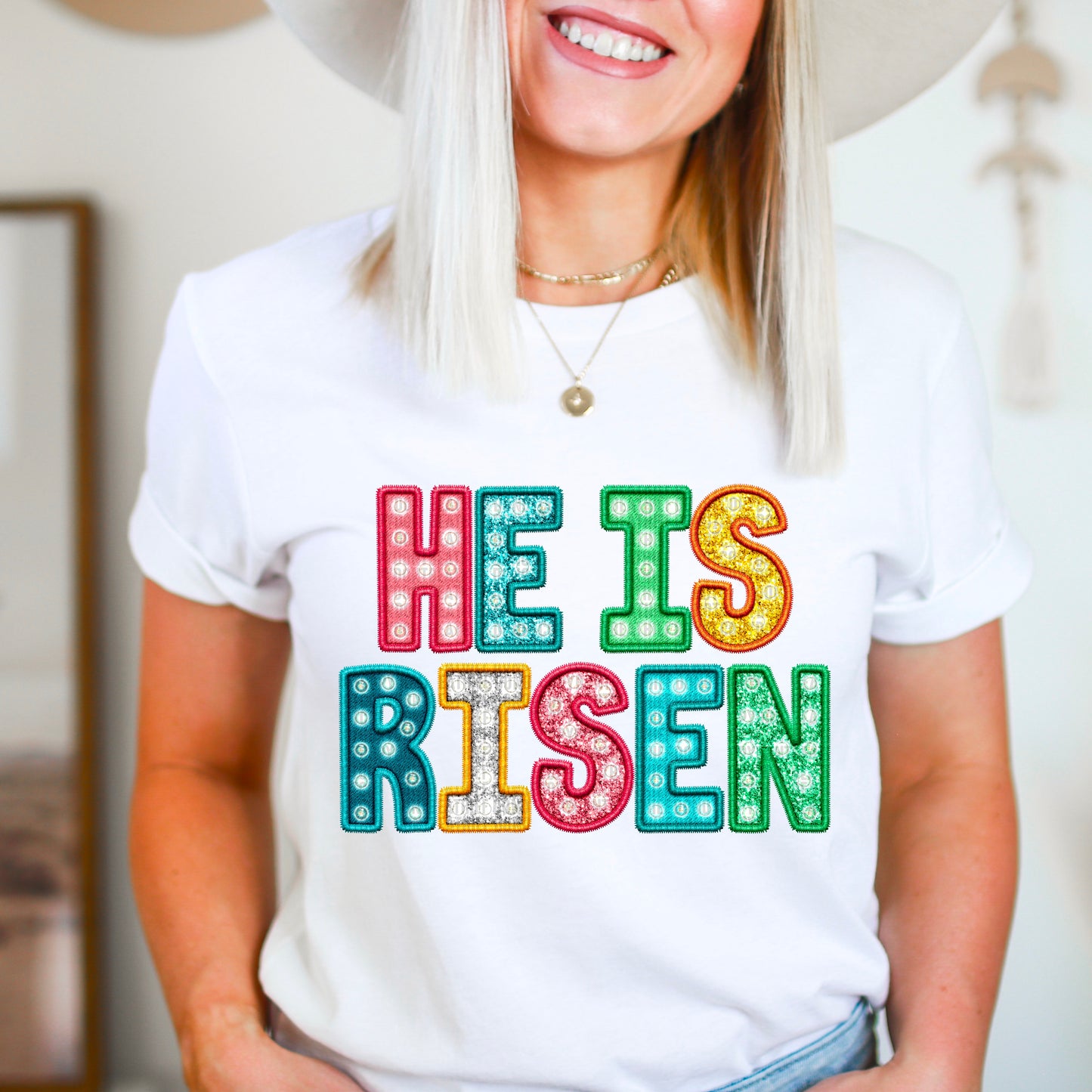 HE IS RISEN - FAUX EMBROIDERY - DTF TRANSFER
