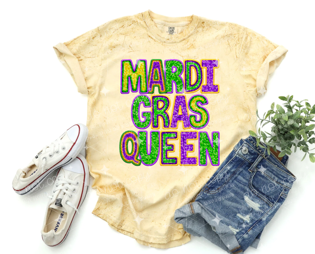 MARDI GRAS QUEEN - FAUX SEQUIN/FAUX EMBROIDERY - DTF TRANSFER