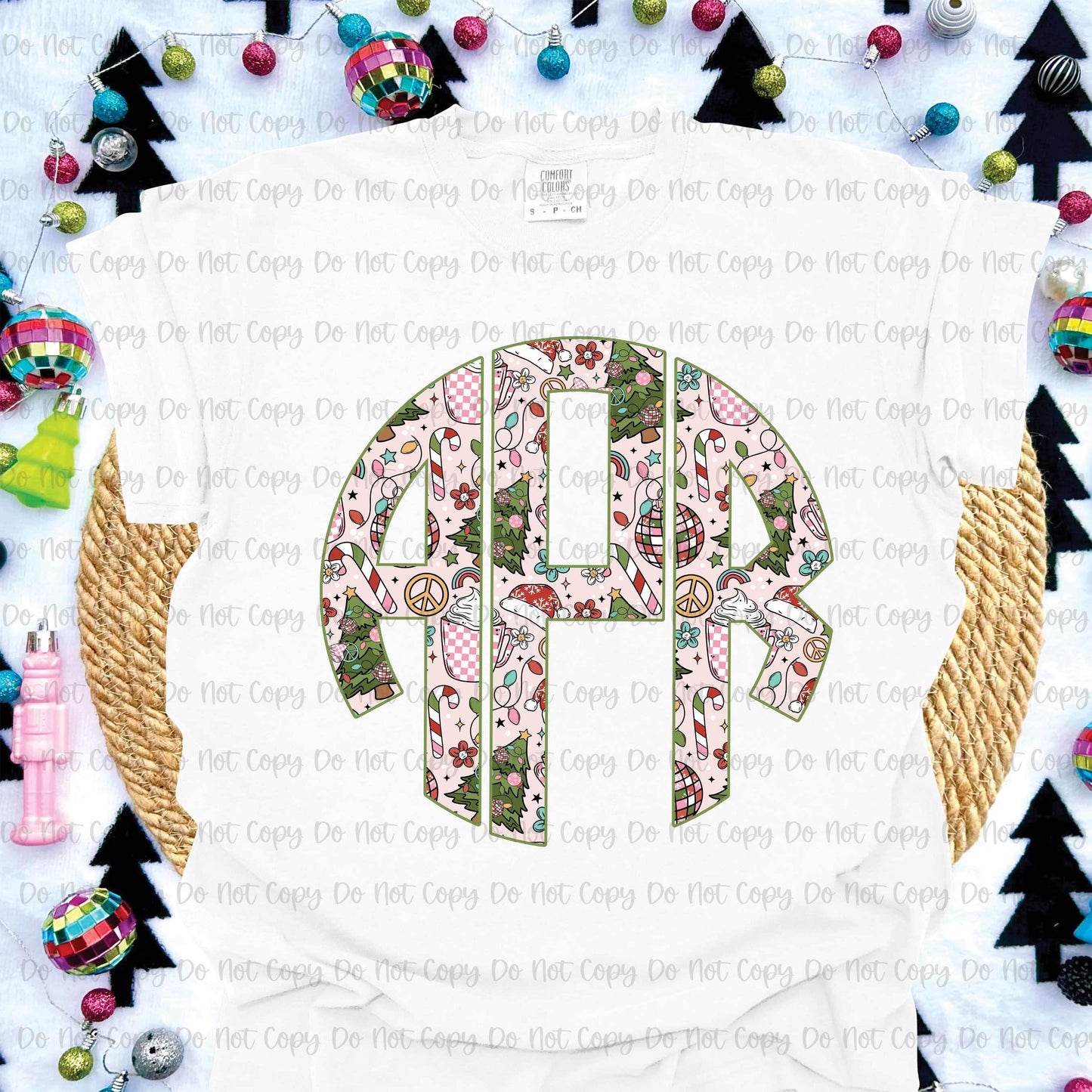 GROOVY PINK CHRISTMAS MONOGRAM - CUSTOM TRANSFER