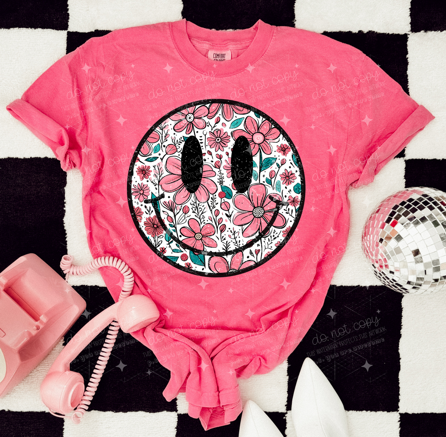 FLORAL SMILEY FACE - DTF TRANSFER