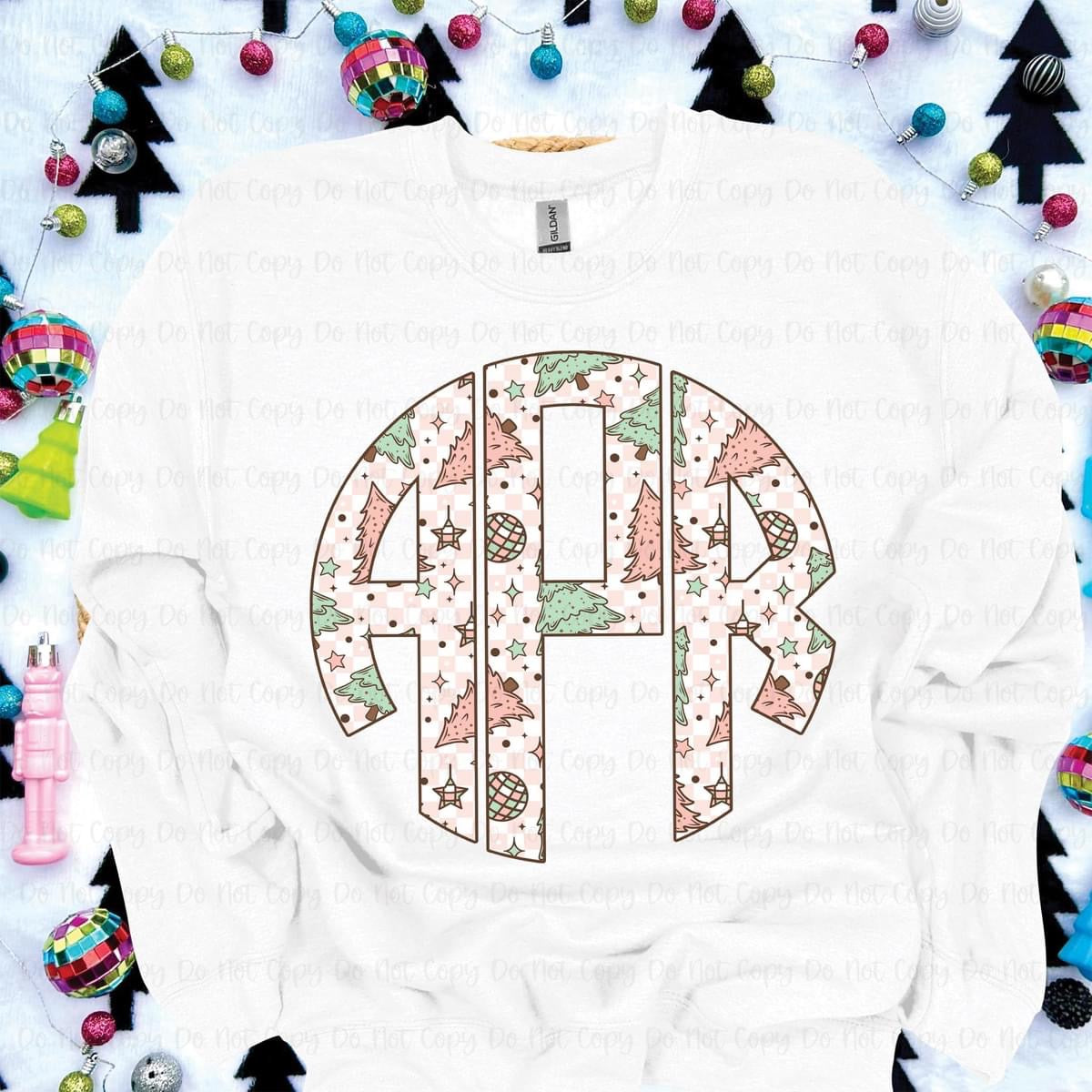 PINK CHRISTMAS TREE MONOGRAM - CUSTOM TRANSFER
