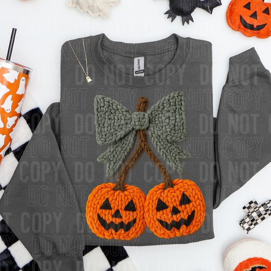 JACK O LANTERN BOW CHERRY FAUX YARN- DTF TRANSFER