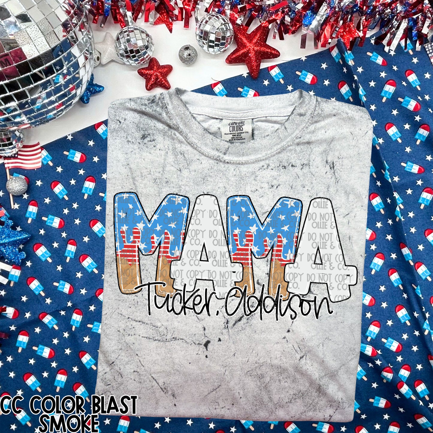 HAND LETTERED PATRIOTIC - MAMA,AUNT,GRANDMA ETC W/ KIDS NAMES - CUSTOM TRANSFER