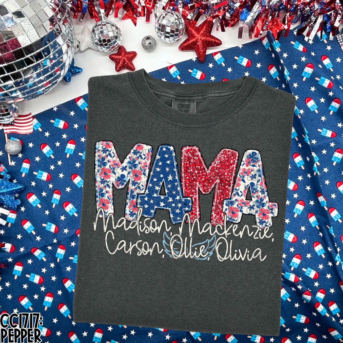 PREPPY INDEPENDENCE DAY - MAMA,AUNT,GRANDMA,ETC W/ KIDS NAMES - CUSTOM TRANSFER