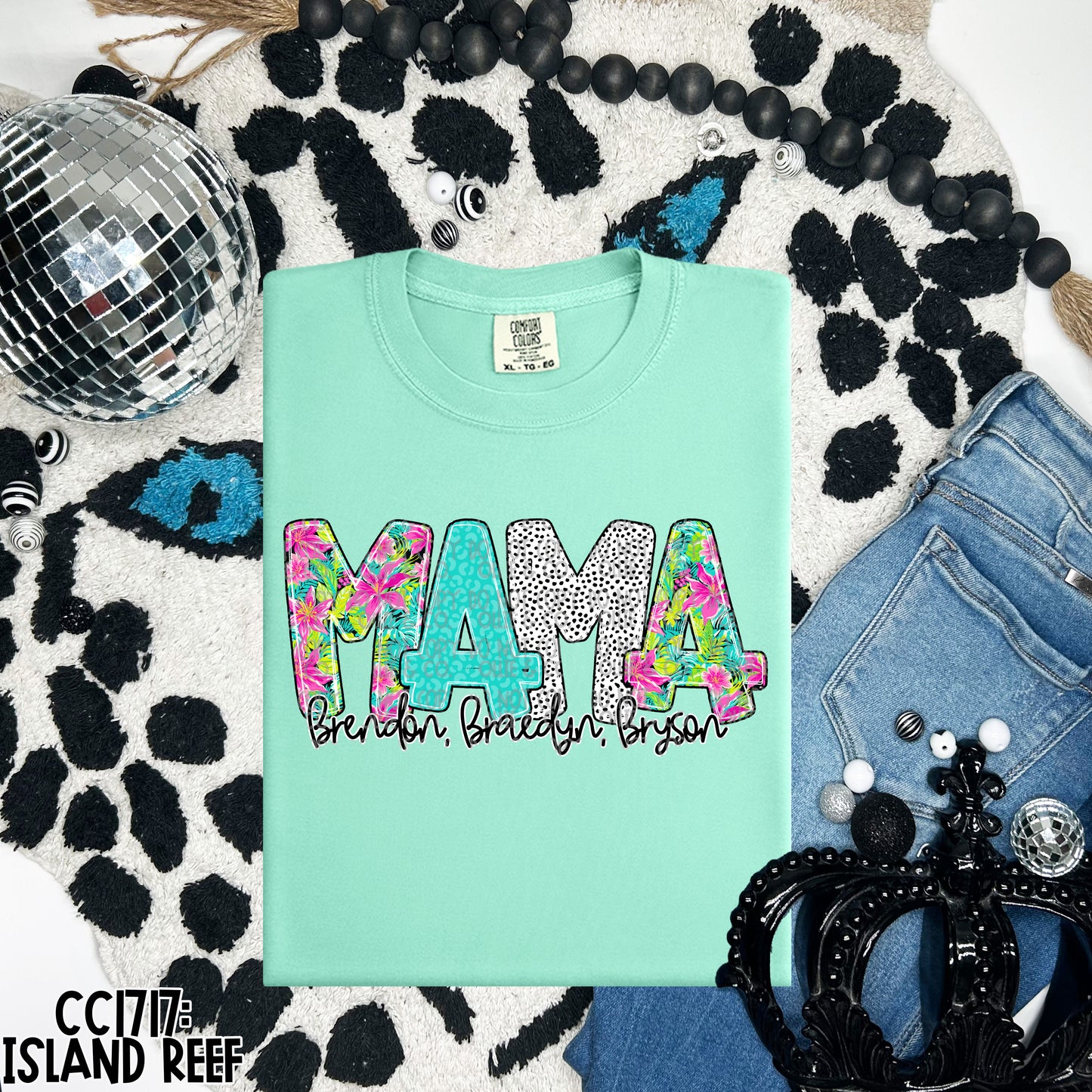 PREPPY TROPICAL PARADISE - MAMA,AUNT,GRANDMA,ETC W/ KIDS NAMES - CUSTOM TRANSFER