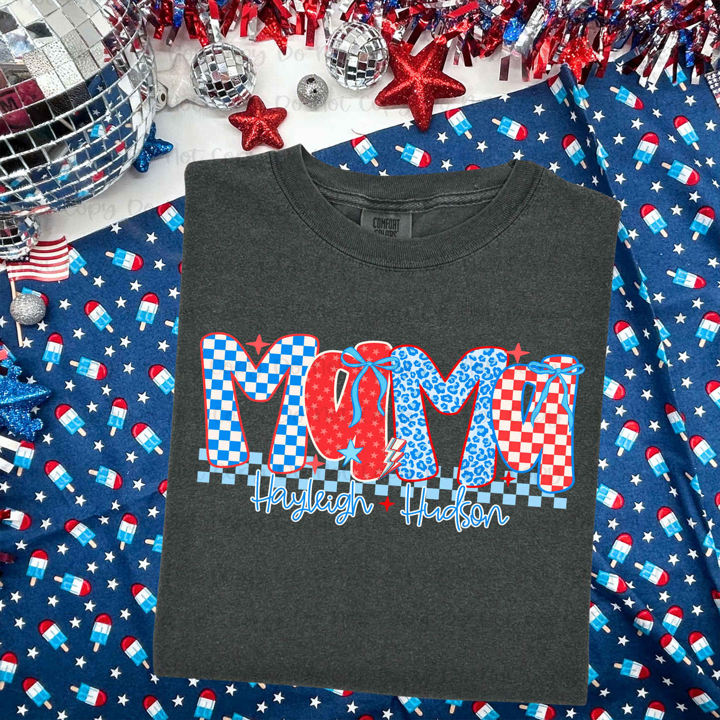 PATRIOTIC - MAMA,AUNT,GRANDMA,ETC W/ KIDS NAMES - CUSTOM TRANSFER