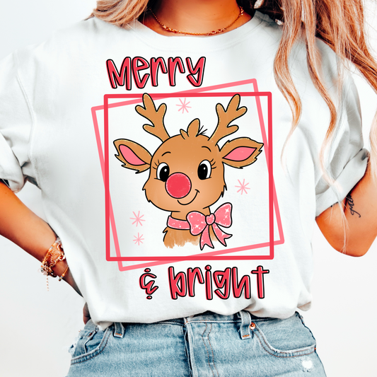 MERRY AND BRIGHT REINDEER - DTF TRANSFER