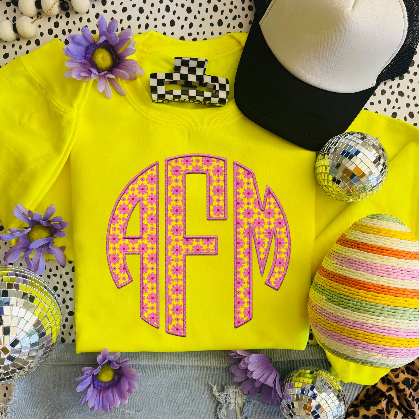 PINK & YELLOW SPRING - MONOGRAM - CUSTOM TRANSFER