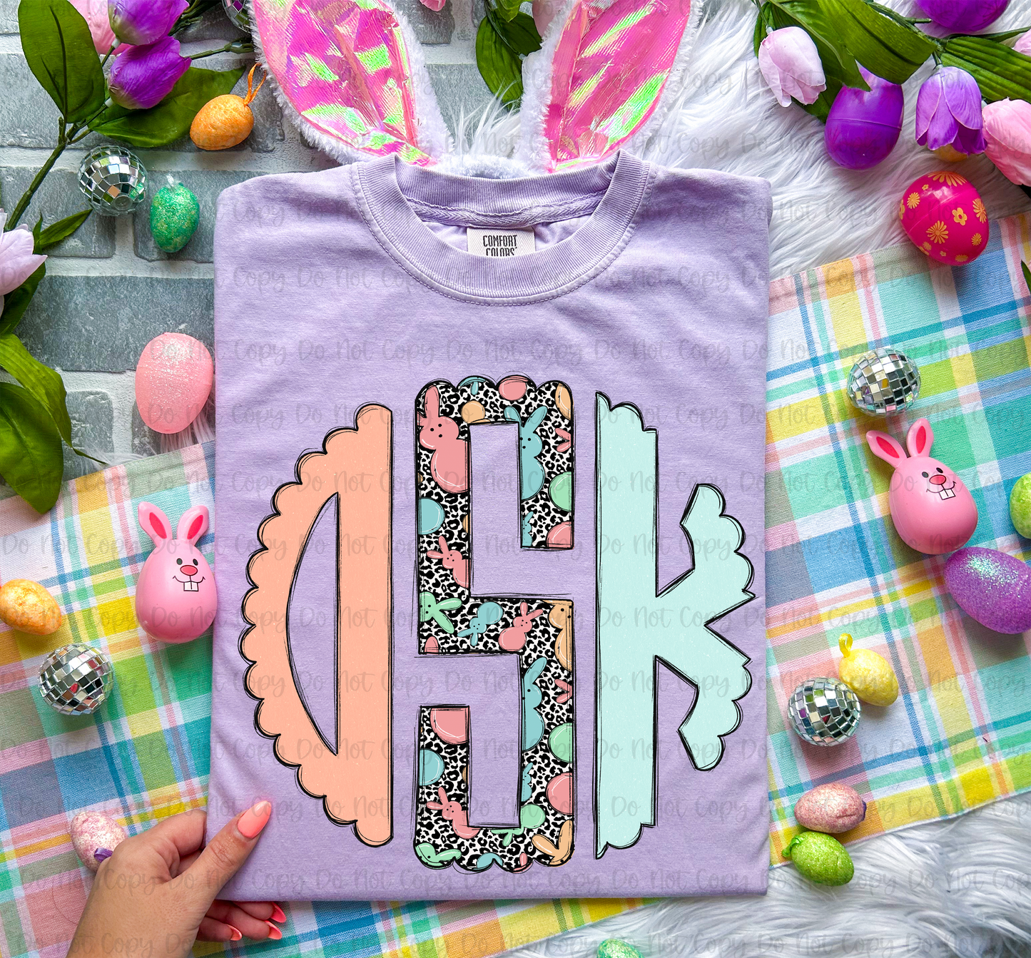 PEEPS CORAL & MINT - MONOGRAM - CUSTOM TRANSFER