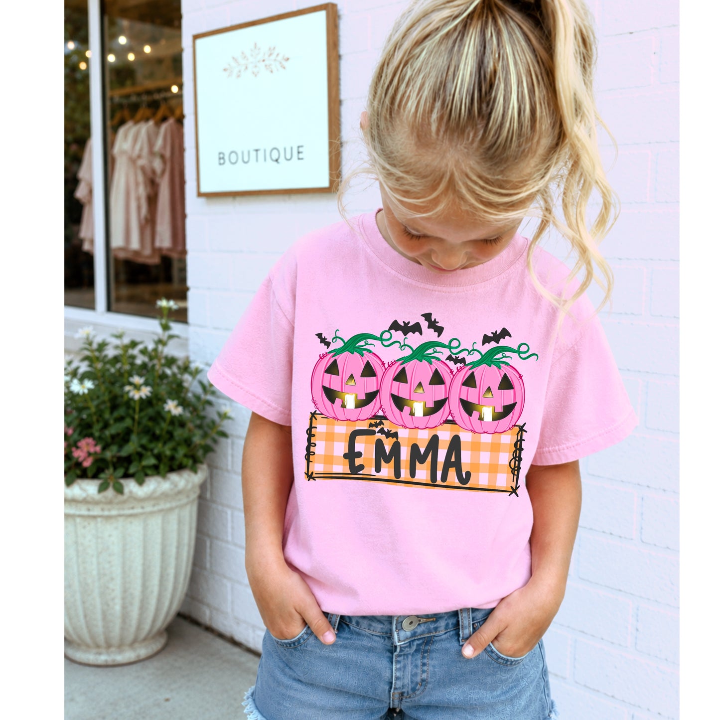 PINK JACK O LANTERN NAMEPLATE - CUSTOM TRANSFER
