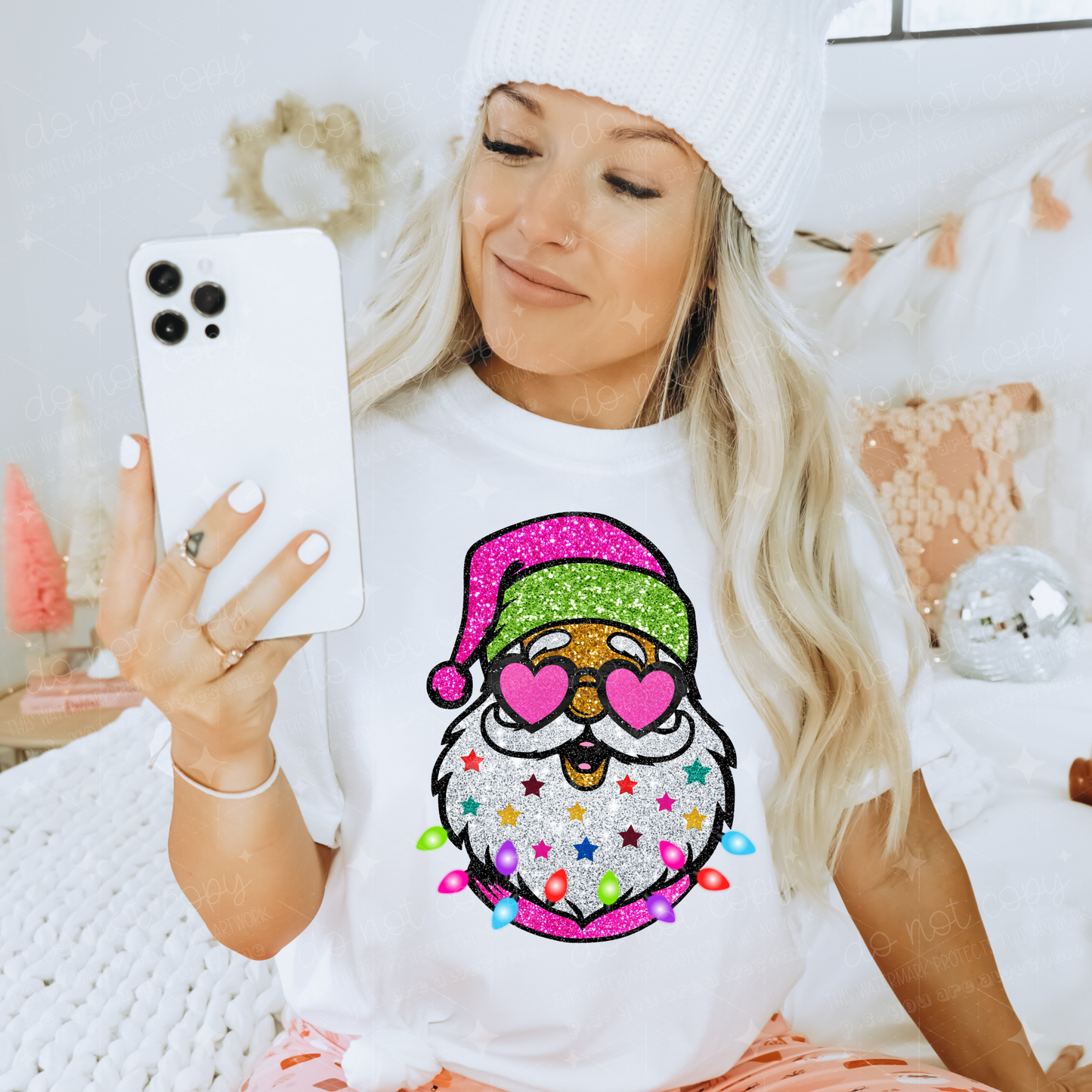 PREPPY SANTA - FAUX GLITTER - DTF TRANSFER