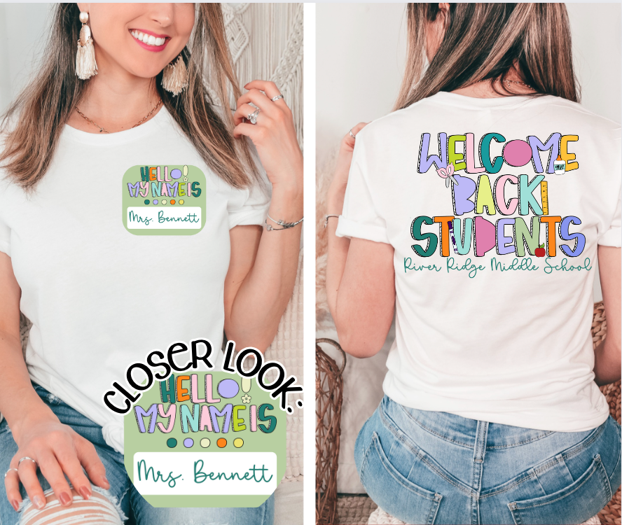 Back to School Custom Name Tag and Custom School Name on Back