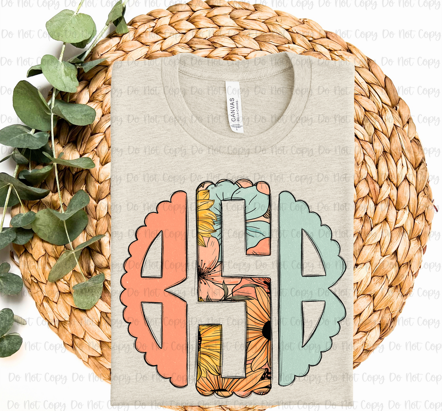 SUNFLOWER ORANGE & MINT - MONOGRAM - CUSTOM TRANSFER