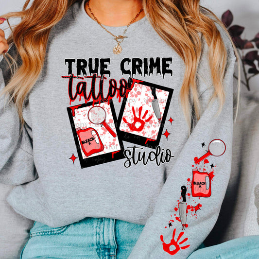 TRUE CRIME TATTOO STUDIO - FRONT+SLEEVE - DTF TRANSFER