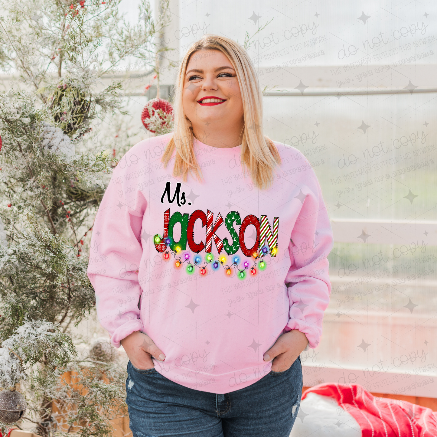 Teacher Christmas Names with lights