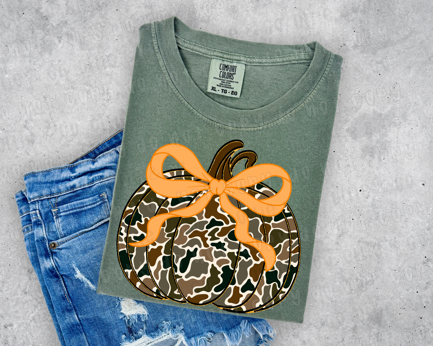 CAMO PUMPKIN WITH ORANGE BOW - DTF TRANSFER