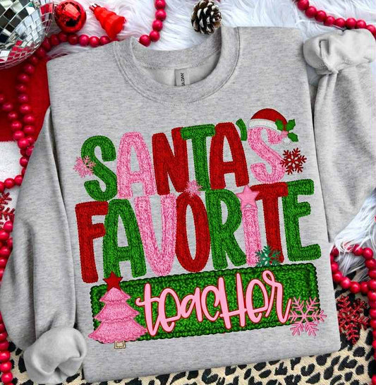 SANTA'S FAVORITE TEACHER - FAUX YARN - DTF TRANSFER