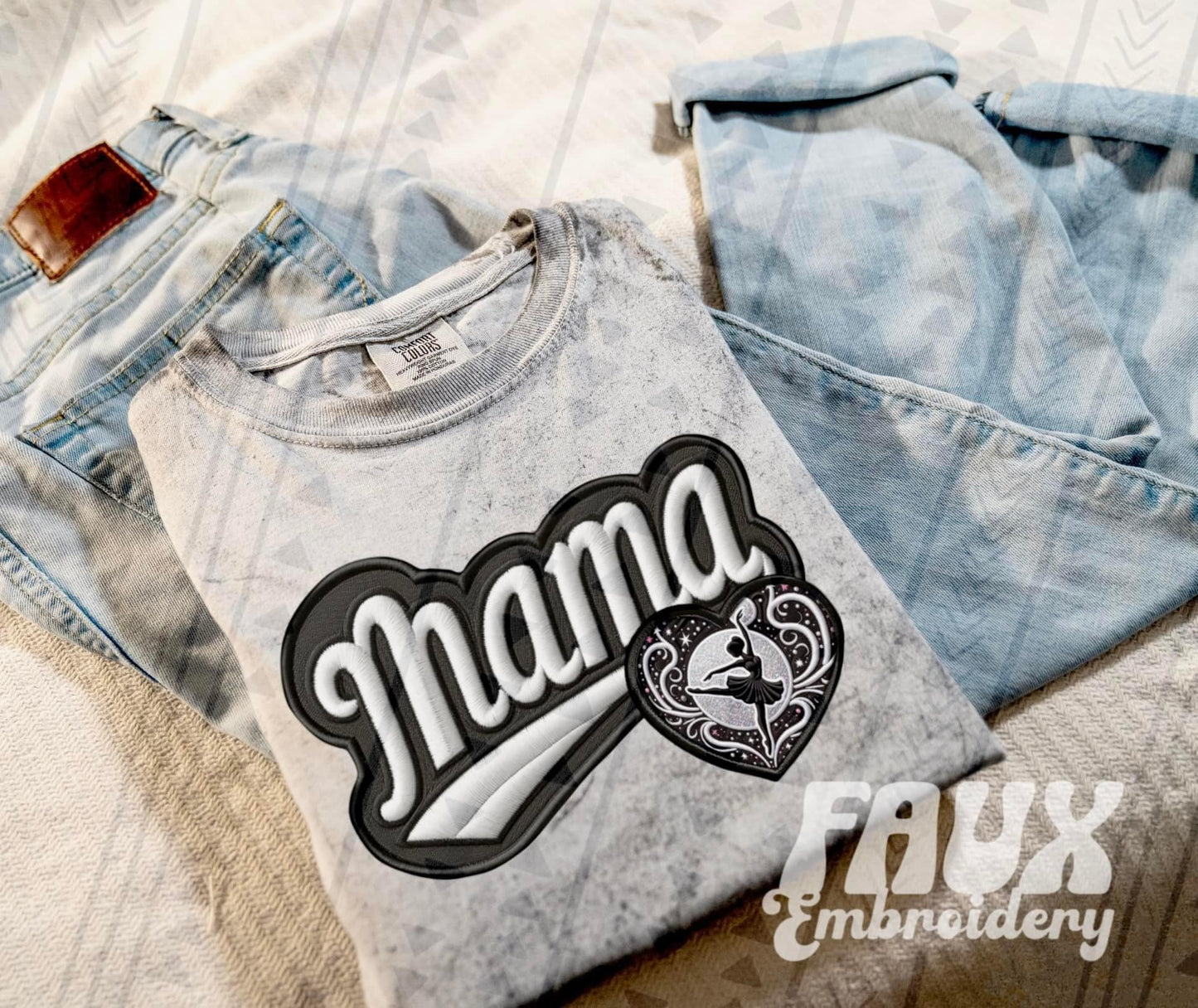Faux Embroidered Mama Varsity Color Blast Tee