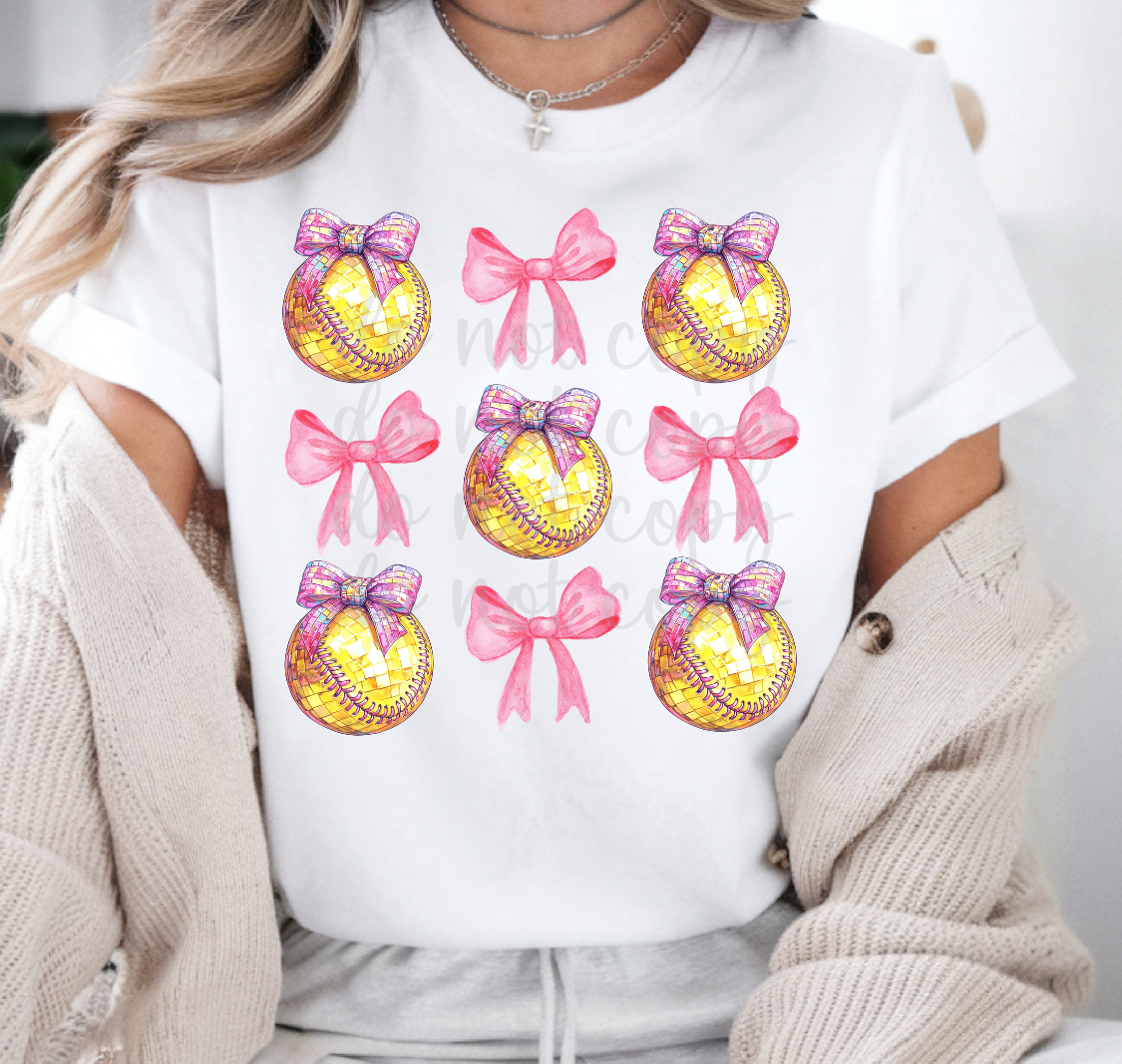 DISCO SOFTBALL & BOWS - DTF TRANSFER