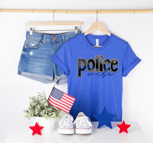 POLICE WIFE - FAUX EMBROIDERY - DTF TRANSFER
