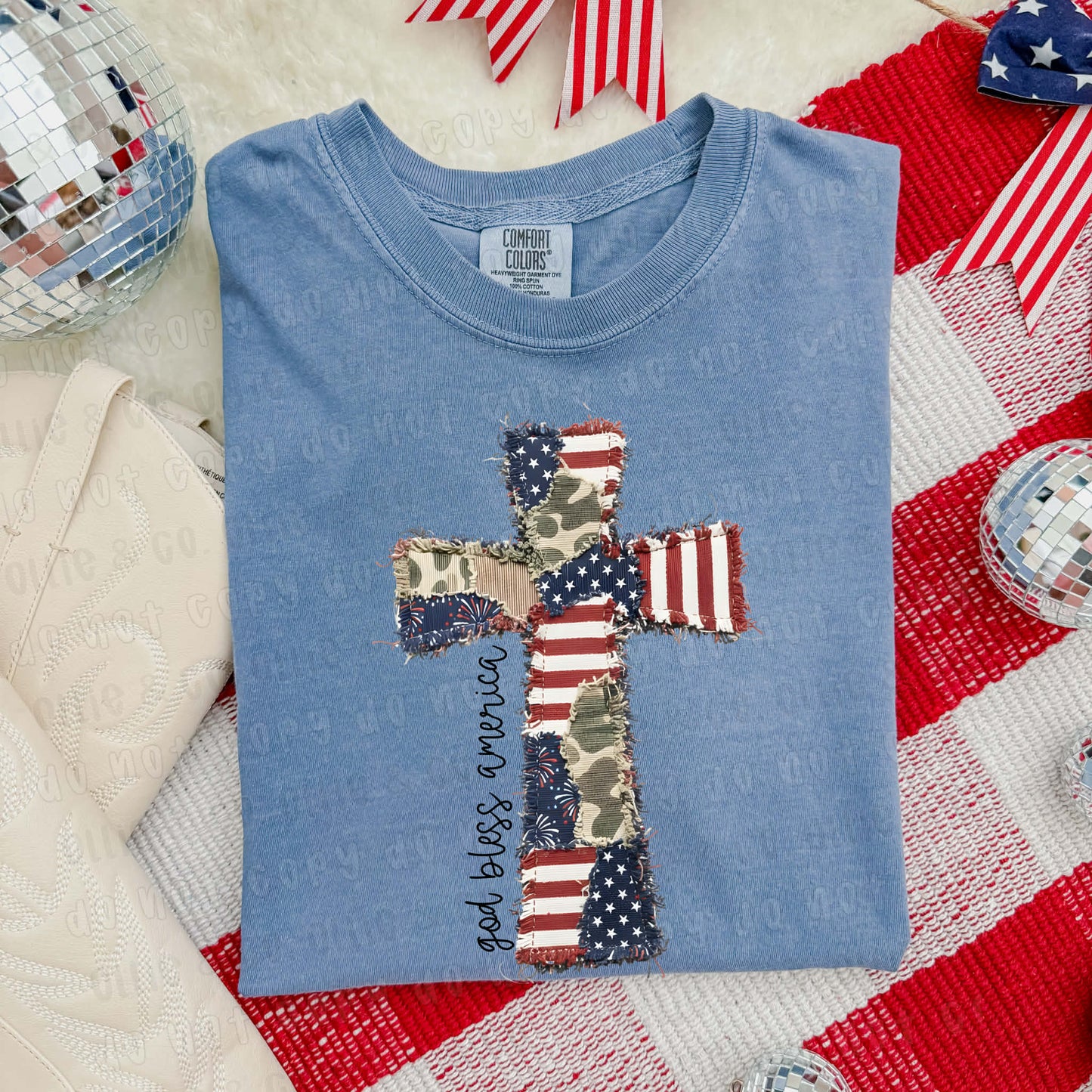 FAUX PATCHWORK FLAG CROSS - DTF TRANSFER