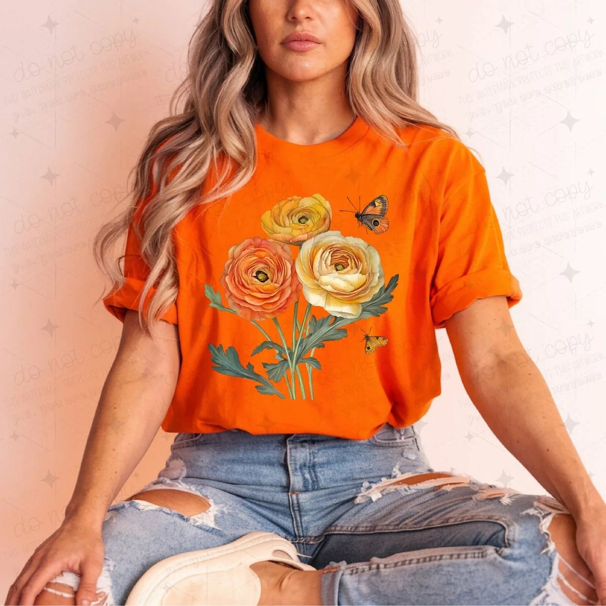 FLOWERS AND BUTTERFLY- COMPLETED TEE