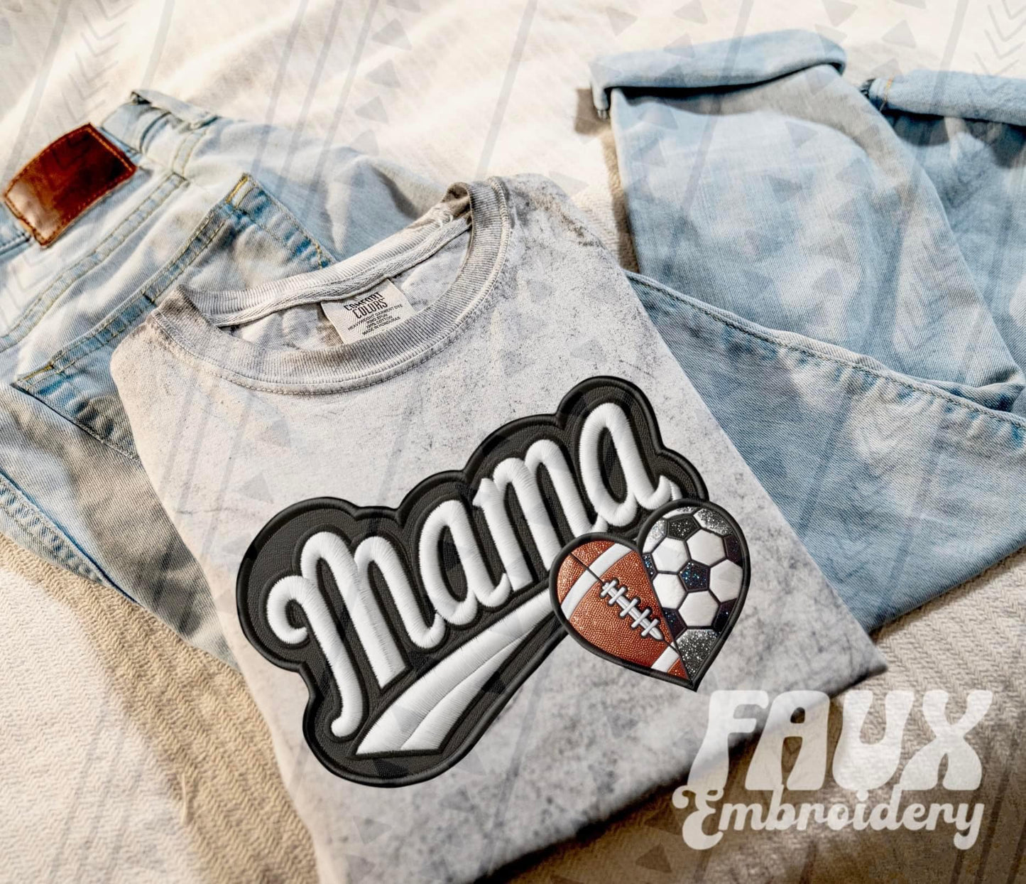 Faux Embroidered Mama Varsity Color Blast Tee